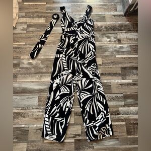 Tahari Black and White Abstract Jumpsuit